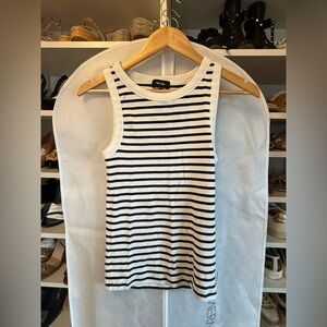 ME+EM Black and White Striped Ribbed Tank